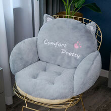 物枕居 坐垫办公室久坐靠垫坐垫腰靠一体半包围椅子垫子学生宿舍屁股垫 猫咪灰色 大号60x42x42cm(防滑版背后有绑带)