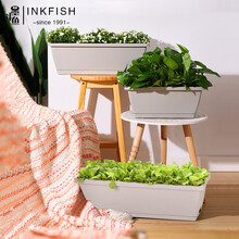 墨斗鱼 阳台大花盆49*15大号浅灰色自动吸水花盆懒人盆种菜神器家庭阳台室外加厚长方形带托盘绿萝1个装6977