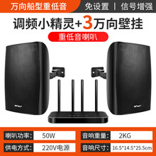 先科W5无线壁挂音响商用蓝牙商铺挂壁式音箱超市餐厅奶茶店服装店铺专用室内广播吊挂环绕背景音乐喇叭挂墙 发射器+3个万向船型重低音