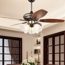 歆竹 美式饭厅风扇吊灯 餐厅电风扇灯复古木叶服装店吧台灯带吊扇 42寸白色灯罩配壁控