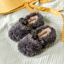 幸福玛丽宝宝毛毛鞋秋冬女童居家软底防滑加厚保暖儿童毛绒棉鞋 深空灰 [14]码 内长14cm