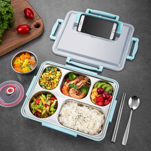 美厨（maxcook）304不锈钢饭盒加大加深五格学生饭盒餐盘保温便当盒1.5L配餐具汤碗MCFT286