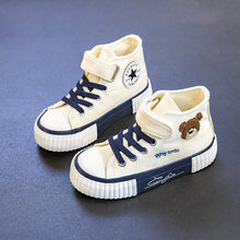 【焕新季】迪士尼大牌童鞋上新儿童高帮帆布鞋2021年春秋新款女童鞋宝宝布鞋子男童潮饼干鞋板鞋 米色 28