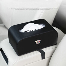 车载纸巾盒大容量车用中央扶手箱座式绑带纸抽盒松紧带汽车内饰品创意餐巾抽纸盒套 凯迪拉克标黑色纸巾盒绑带式