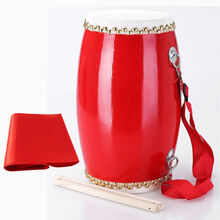 秦翔腰鼓15CM成人木质鼓水牛皮安塞腰鼓全套专业秧歌腰鼓大人乐器 (优级腰鼓+鼓棒+背带+3米绸带)+手套