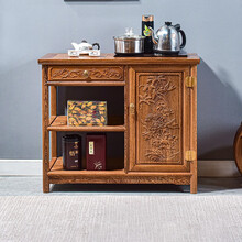 寻古红木家具非洲鸡翅木（学名：非洲崖豆木）茶水柜架实木烧水小茶台新中式电热炉边桌茶桌茶几可放水桶 A款：长80*宽38*高67cm（柜右）