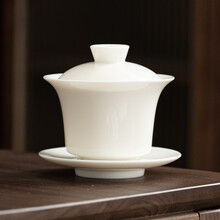 佳铖 羊脂玉盖碗茶杯大号单个三才盖碗德化白瓷陶瓷功夫茶具泡茶碗 羊脂玉盖碗-180毫升