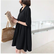 孕妇黑色职业裙装春夏连衣裙潮妈时尚2020秋季新款上衣洋气职业显瘦裙子 黑色短款 XXL