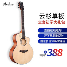 安德鲁（ANDREW）民谣吉他单板初学者面单吉他新手入门木吉它乐器 41寸木色【单板】+礼包【初学/进阶通用】