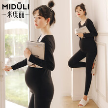 米度丽 孕妇哺乳睡衣德绒保暖内衣产后喂奶产妇秋衣秋裤春秋月子服 黑色 M