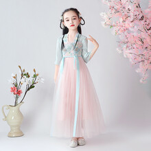 六一春秋游汉服女童夏唐装襦裙女孩礼服轻纱裙子超仙古装中国风旗袍儿童 S203 雪纺 绿 110