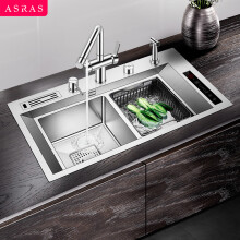 阿萨斯（ASRAS）停产-8244JH 果蔬净化水槽双槽智能水触媒家用厨房304不锈钢手工 套餐1-不含龙头 常规下水器