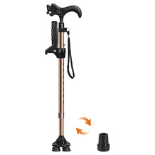 乐来福（REALLIFE） 老人拐杖四脚拐棍 助行器 铝合金伸缩轻便防滑 龙头手杖 单脚+旋转小四脚（古铜色）