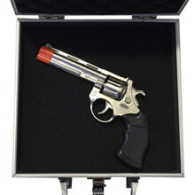 全金属砸纸炮枪左轮纸炮枪怀旧玩具炸子炮枪洋火子柴炮枪发令信号枪 长款左轮银色+合金箱