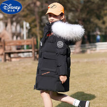 【反季清仓】迪士尼同款儿童羽绒服20新款装女童男童中大长款女孩洋气冬加厚外套潮洋气卡通棉袄外套童装 黑色(白色毛领) 120cm