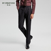 ByCreations柏品意式版型商务正装130支全羊毛面料暗条纹西裤男西装裤子男 黑色 52