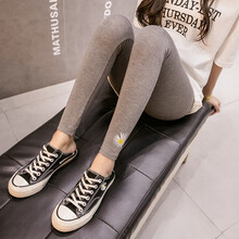 米度丽 孕妇裤子夏季薄款打底裤外穿时尚小雏菊九分裤托腹潮妈孕妇装夏装 5816 深花灰 XL码