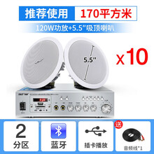 先科S1-5蓝牙吸顶喇叭套装天花板音响吊顶音箱家用3D环绕背景音乐功放嵌入式商场店铺餐厅装修有线广播 10个5.5寸吸顶喇叭+两分区蓝牙功放