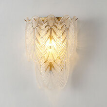 张家灯社 壁灯 免打孔电池充电led壁灯 客厅背景墙壁灯 后现代卧室床头 美式酒店样板间树叶水晶壁灯 小号金色直径26*34CM 三色光