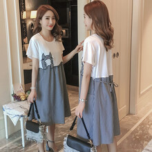 韵暖香 孕妇裙子夏季时尚款2021新款哺乳连衣裙外出中长款短袖宽松上衣夏装潮妈 图片色 L