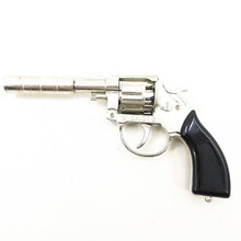 儿童玩具枪西部牛仔8连响砸纸炮枪复古玩具枪合金砸子炮枪金属铁玩具表演影视剧舞台摆设道具纸炮 左轮银色（消声器可拆卸）