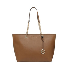 迈克·科尔斯（MICHAEL KORS）MK新款SHANIA系列女士托特包牛皮革链条圆标单肩手提包女 棕色金标 35H9GI4T7L LUGGAGE