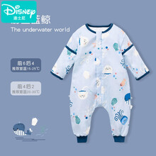 迪士尼（Disney）睡袋婴儿春秋薄款儿童防踢被纯棉纱布宝宝分腿款夏季小孩四季通用 前六后四无骨游鱼蓝鲸 S码(衣长70 推荐身高65-80cm)