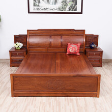 艺铭天下红木家具缅甸花梨（学名：大果紫檀）床 实木 高低床双人床婚床主卧床原木 含床头柜 1.8米