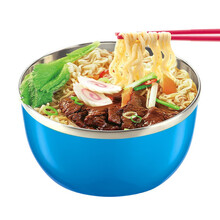 特得美厨具不锈钢大容量饭缸泡面碗带盖汤碗学生便当盒儿童成人汤粥碗塑胶隔热外层密封盒/快食面可泡二块面 1.1L马卡龙蓝色-8401