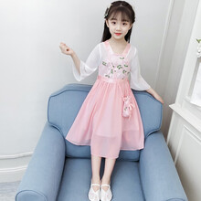 乐可鸭女童汉服古装儿童中国风夏装中大童小女孩网红洋气公主连衣裙 粉色1090    130
