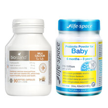 Bio Island儿童补钙牛乳提取液体乳钙90粒+Life Space儿童益生菌粉6个月-3岁60g