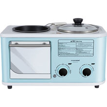 多功能四合一家用小型三明治早餐烤面包烘培轻食机 四合一烤箱 蓝色款