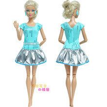 6分芭巴比芘娃娃公主衣服裤子裙子毛衣仿真儿童过家家玩具配件布 蓝色 不含娃娃