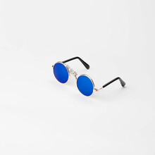 猫咪眼镜宠物猫搞怪狗狗太阳眼镜小型猫咪泰迪小鹿犬法斗墨镜狗狗加金链子 蓝色 M码