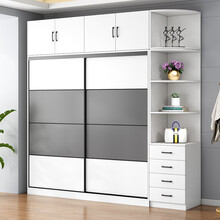 尚仁 衣柜推拉门家用卧室现代简约经济型大衣柜子实木滑移门衣橱 款式一 100长主柜