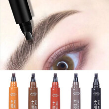 【配24对眉毛贴+修眉刀】野生四分叉四叉液体眉笔防水防汗不掉色染眉膏画眉笔眉粉眉贴 5号黑色+24对眉贴+眉刀