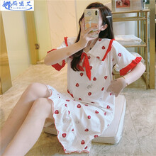 娜丽密艾哺乳睡裙夏季纯棉喂奶连衣裙子短袖产妇月子服薄款产后孕妇睡衣女 sh0311# XL码