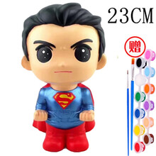 暑假礼物儿童手工diy涂色玩具摔不坏搪胶彩绘娃娃存钱罐上色陶瓷白模 米白色 E054送12色2笔1盘