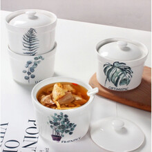 炖汤盅陶瓷带盖隔水炖盅家用炖罐内胆蒸汤盅燕窝补品鱼翅甜品小炖盅 4.5英寸炖盅-单个绿叶(花面随机)