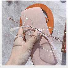 RNRN 防辐射蓝光近视镜女小红书同款时尚轻无框网红素颜钻石切边眼镜 银边【主图款】仙女眼镜 近视300度【防辐射蓝光】