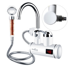 奥唯士（AIWISHE） 电热水龙头淋浴洗澡款厨房卫生间冷热两用快速加热小厨宝 即热式速热电热水器 SC30H35X淋浴两用侧进水套装