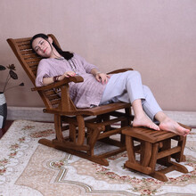 寻古 红木家具非洲鸡翅木（学名：非洲崖豆木）摇摇椅实木原木中式成人摇椅两件套老人午休躺椅阳台休闲椅