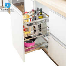 厨房橱柜拉篮加厚调味篮不锈钢拉蓝置物架调味品拉篮带阻尼导轨 不锈钢400柜体直瓶款配阻尼轨