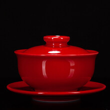 贰号（ERHAO）/陈清宜手工中国红盖碗郎红三才茶碗敬茶碗婚庆礼品瓷红色瓷