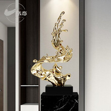 名态 浪花雕塑装饰摆件大型现代艺术工艺品客厅轻奢北欧酒店大堂创意玄关风水摆设开业乔迁新居礼品 璀璨金高74cm