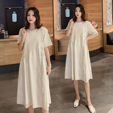 郁彼 孕妇装夏装孕妇裙夏季夏天外穿孕妇连衣裙宽松大码孕妇裙子孕妈装 杏色 XXL