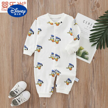 迪士尼(Disney)品牌同款连体衣满月白日宴百天宝宝夏季薄款纯棉长袖空调服哈衣男孩家居睡衣春秋 蓝色 可乐鸭-闭裆 66cm