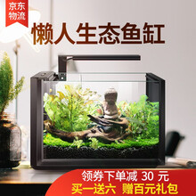 百因美鱼缸水族箱懒人免换水生态水草小鱼缸办公室造景玻璃客厅家用小型桌面迷你金鱼缸 生态小鱼缸（黑色）带灯