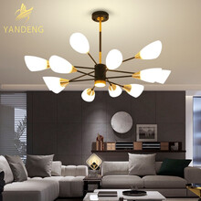 晏灯 客厅吊灯LED餐厅吊灯北欧花朵斜口吊灯三色调光现代简约卧室酒店书房创意个性灯具灯饰 12头【配送三色灯泡】适用15-25平