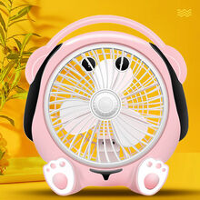 卡通电风扇学生宿舍台式迷你小风扇办公室静音转页扇家用风扇神器 粉色音乐狗(三米定时遥控线 )